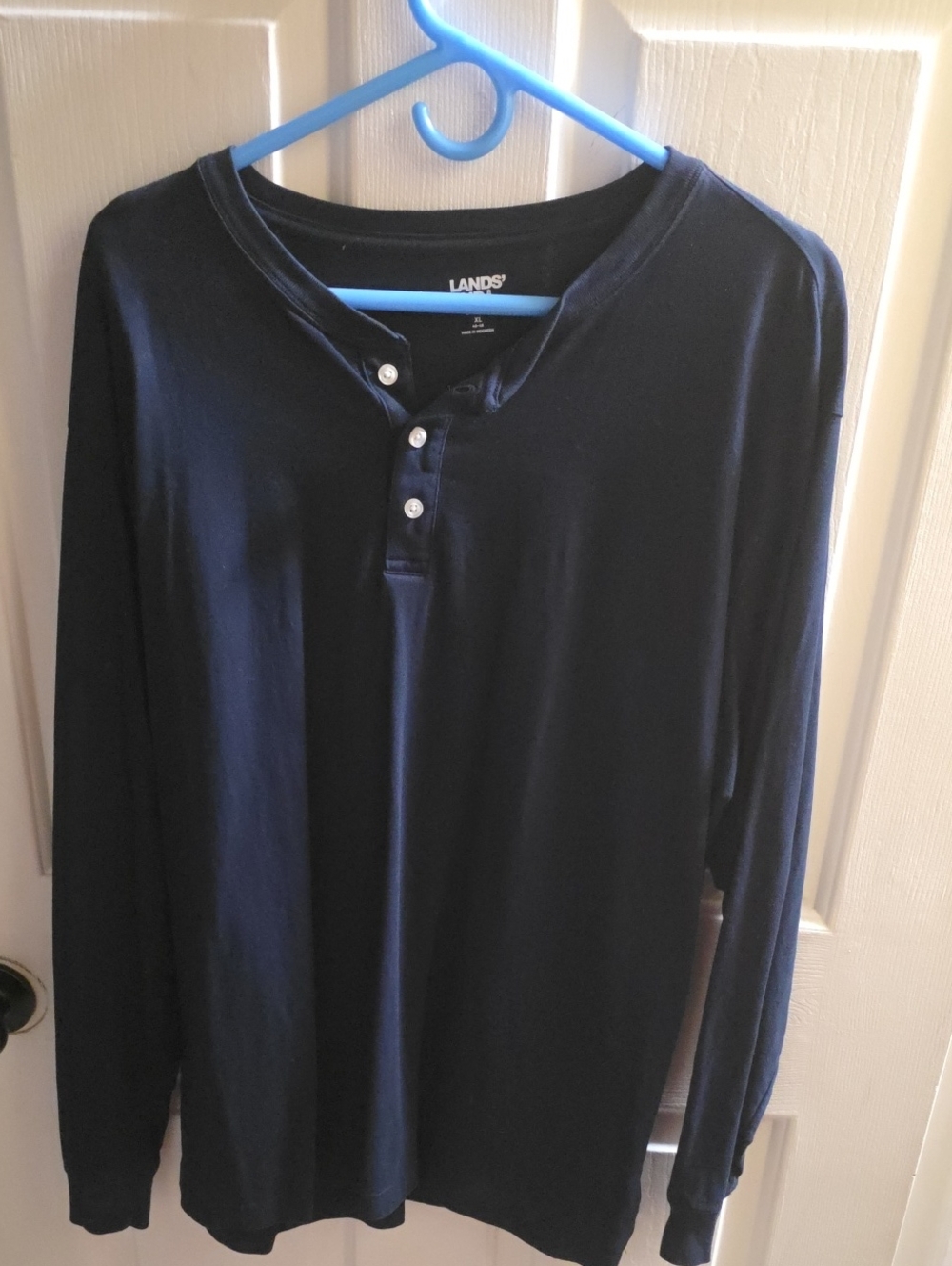 Lands' End Navy Long-Sleeve Henley Shirt